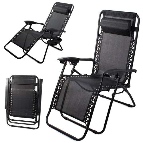 Collage of RelaxDays black folding sun lounger, multiple views