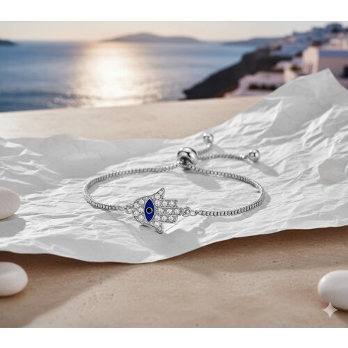 Colección Protección Infinita Hamsa II karkötő, ezüst Hamsa kéz, Flor de Cristal ékszer - Ékszer és karóra