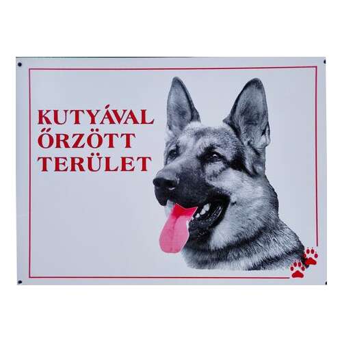 Figyelmeztető műanyag tábla kutyával őrzött területre német juhászkutyával (26 x 19 cm) 43724715