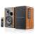 Edifier R1280DBs bookshelf speakers with wood finish, black front, and remote control