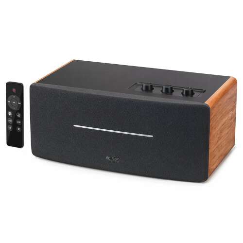 Edifier D12 Bluetooth speaker with remote control, brown wood finish