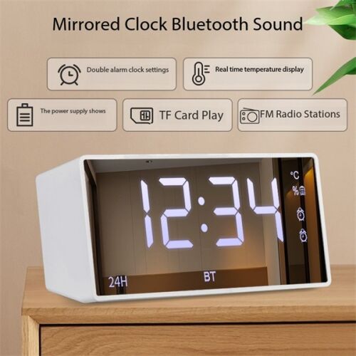 BLACKBIRD DK-M10 Fehér Bluetooth Hangszóró Ébresztőóra, tükrös kijelző, dupla ébresztés, FM rádió - BlackBird