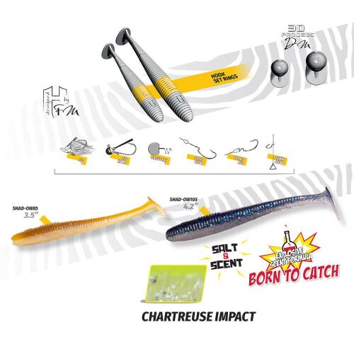 SHAD-OW105 4.2 hüvelykes Chartreuse Impact puha csali horgászathoz - Gumicsali és twister