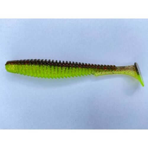 FishUp U-Shad 4 hüvelykes gumicsali, Green Pumpkin/Flo Chartreuse szín, horgászcsali - Gumicsali és twister