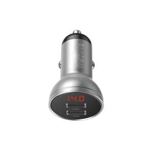 Incarcator auto, Baseus Digital Display, IMK-CCBX-0S, 2 porturi USB, Quick Charge, SCP, 24W, Afisaj tensiune, Argintiu