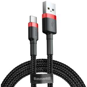 Кабел Baseus Cafule USB-C към USB, черен и червен, 2 метра дължина, бързо зареждане 2A - USB кабел