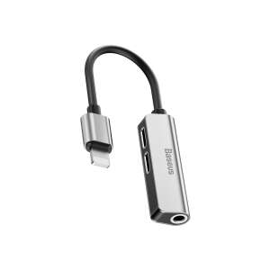 Adaptor Audio Baseus tip Lightning - 2 x tip Lightning / 3.5 mm L52, CALL52-S1, Gri (CALL52-S1)