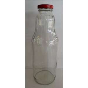 Sticla de sticlă transparentă cu capac roșu, capacitate 0,3L - Depozitarea alimentelor