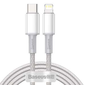 Cablu Baseus USB-C la Lightning, alb, 2m, 20W PD încărcare rapidă - Cabluri Lightning