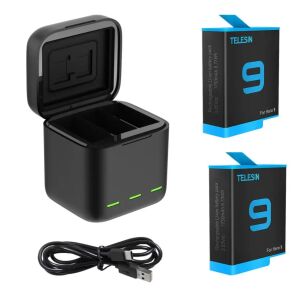 Telesin GoPro Hero 9/10 Akkuladebox mit Akkus und USB-Kabel - GoPro