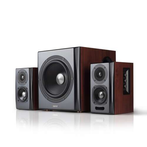 Sistem de difuzoare Edifier S350DB 2.1 canale cu subwoofer, finisaj negru și lemn
