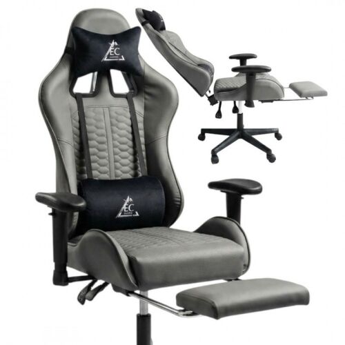 EvoChair KO45SZ gamer szék masszírozóval és állítható karfákkal, szürke ergonomikus design, lábtartó és deréktámasz - Gamer szék