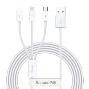 Baseus Superior 3-in-1 USB cable with Micro-USB, USB-C, and Lightning connectors, white - Lightning Cable