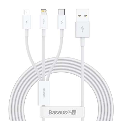 Baseus Superior 3 in1 USB-kábel Micro-USB + USB-C + Lightning 3,5A 1,5m (CAMLTYS-02) #fehér