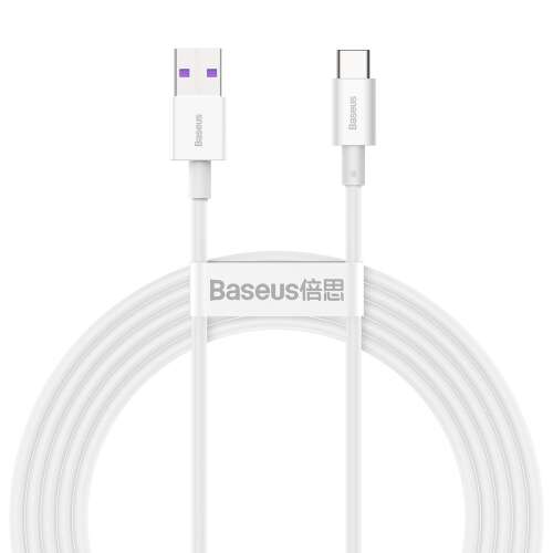 Cablu Baseus Superior Series USB-C la USB, încărcare rapidă 66W, 2m, alb