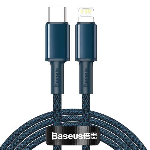 Кабел Baseus USB-C към Lightning, плетен с висока плътност, 20W, 5A, PD, 2m, син
