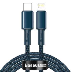 Kabel Baseus USB-C do Lightning, pleciony o wysokiej gęstości, 20W, 5A, PD, 2m, niebieski - Kabel Lightning