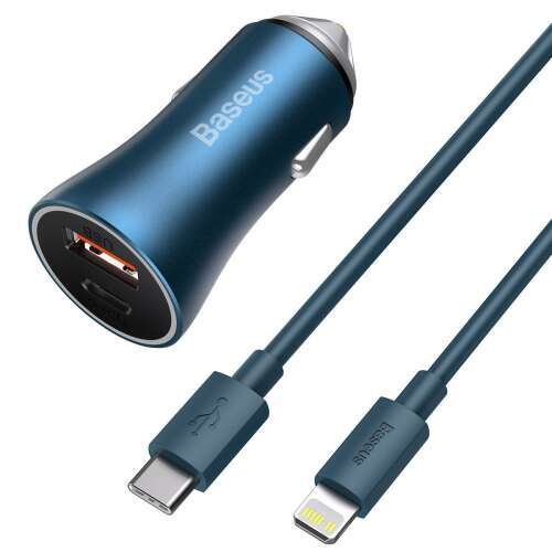 Baseus TZCCJD-03 Golden Contactor Pro autós töltő USB + USB-C Lightning kábel 40W #kék 43749005