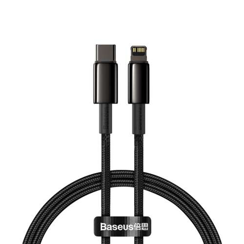 Baseus Tungsten Gold fast charging data cable, USB-C to Lightning, black, 1 meter