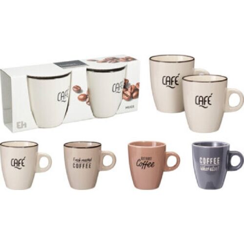 BÖGRE COFFEE STONEWARE 2 darabos bögre szett, válogatott színek és kávéval kapcsolatos feliratok - Bögre