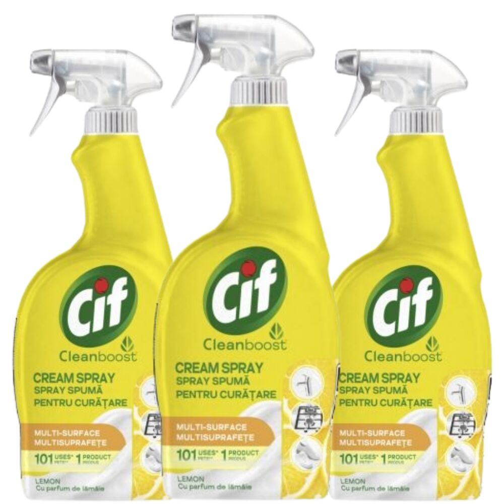 E-shop Cif Cleanboost Cream Odmasťovací Sprej Citrón 3x700ml