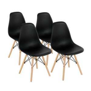 Set de 4 scaune de dining negre cu picioare din lemn - Mobilier pentru sufragerie