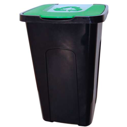 Coș de gunoi negru cu capac verde, container de colectare selectivă 50L