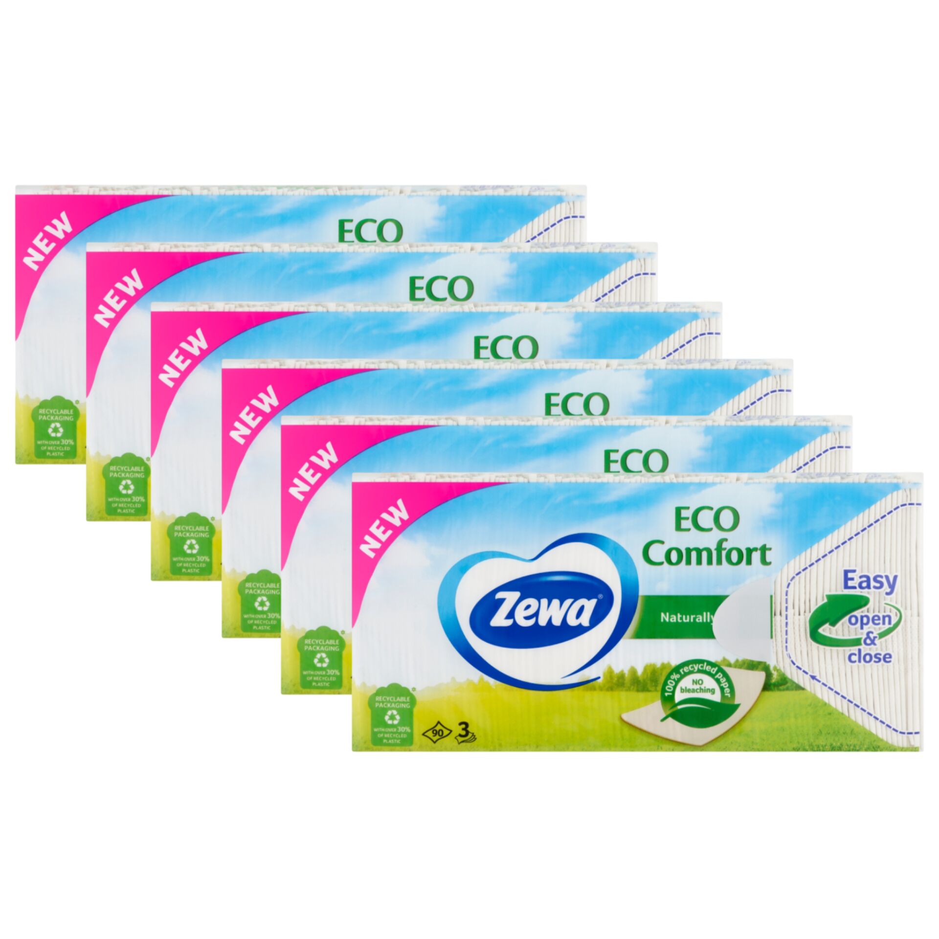 E-shop Zewa Eco Comfort 3-vrstvové papierové vreckovky - Bez vône 6x90 ks