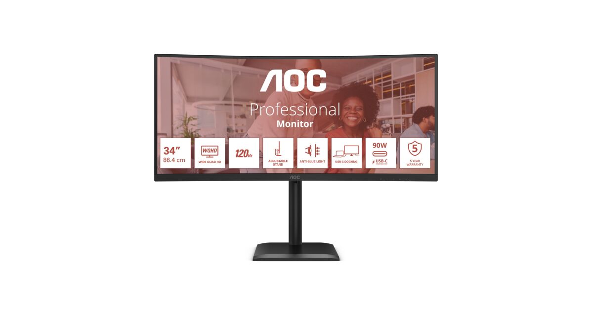 AOC E4 CU34E4CV monitor 86,4 cm (34) 3440 x 1440 pixel UltraWide Quad ...