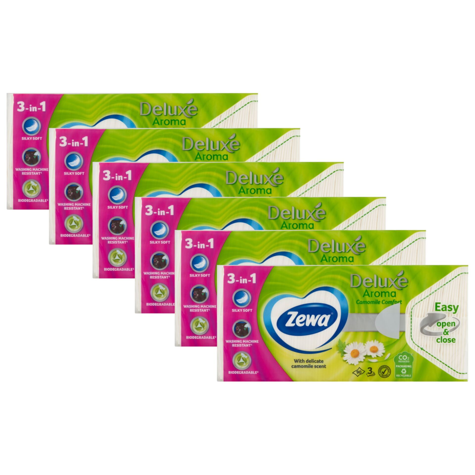 E-shop Zewa Deluxe 3-vrstvové Papierové vreckovky - Camomile Comfort 6x90ks