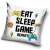 Gamer pillow, decorative pillow with Eat Sleep Game Repeat design, 40x40 cm