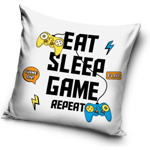 Gamer Decorative Pillow - Eat Sleep Game Repeat Design - 40x40 cm