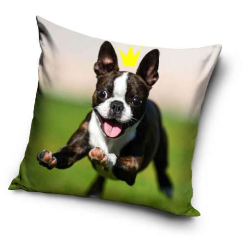 Dog cushion cover with a Boston Terrier running with a crown, 40x40 cm