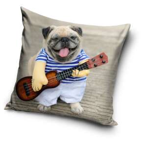Dog pillow cover, 40x40 cm, cute pug playing guitar, decorative pillow cover - Pillowcase