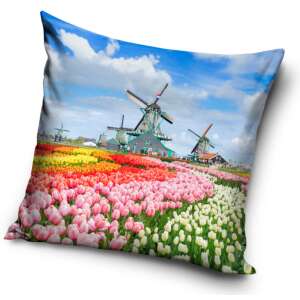 Amsterdam párnahuzat szélmalom és tulipán mintával, 40x40 cm - Párnahuzat