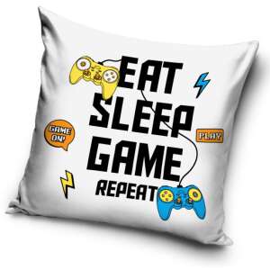 Калъф за възглавница за геймъри с надпис "Eat Sleep Game Repeat" и дизайн на геймпад - Калъфка за възглавница