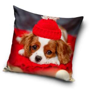Dog pillowcase, 40x40 cm, cute puppy in a red hat - Pillowcase