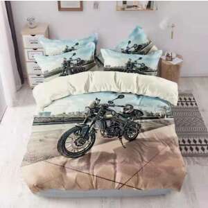 Fekete motoros ágynemű szett, 3 részes, 140x200cm paplanhuzat, 70x90cm nagypárnahuzat, 40x50cm kispárnahuzat - SELOWEI