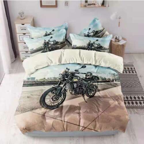 Fekete motoros ágynemű szett, 3 részes, 140x200cm paplanhuzat, 70x90cm nagypárnahuzat, 40x50cm kispárnahuzat