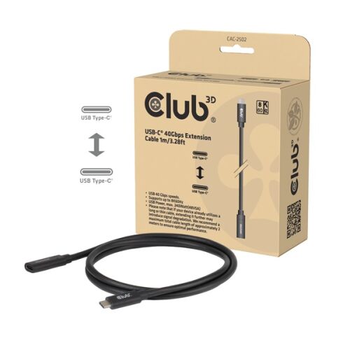 Club 3D CAC-2502 USB-C 1.4 Apa - USB-C 1.4 Anya Hosszabbító Kábel 240W 1m - Fekete 152692684 - Club3D