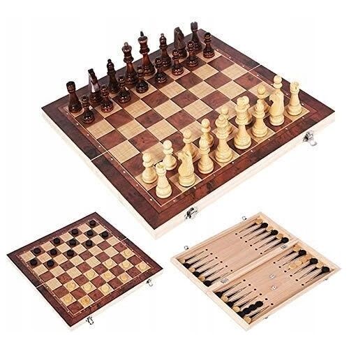 FA SAKK 2 AZ 1-BEN: 3 az 1-ben fa sakk, dáma és backgammon készlet - Dominó, sakk