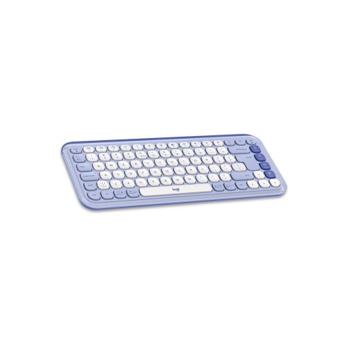 Szögletes nézet a lila Logitech Pop Icon vezeték nélküli billentyűzetről - Logitech