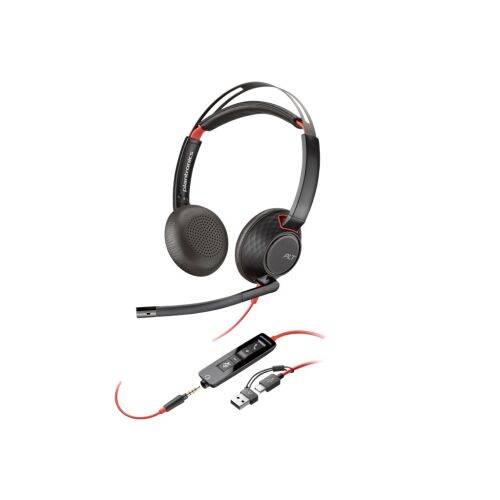 HP Poly 8X231AA Blackwire 5220 sztereó USB-C headset + 3,5 mm-es csatlakozó + USB-C–USB-A-adapter