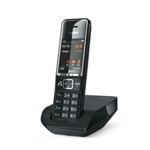 Gigaset Comfort 550 black cordless phone on base station, 3/4 view - Electronic