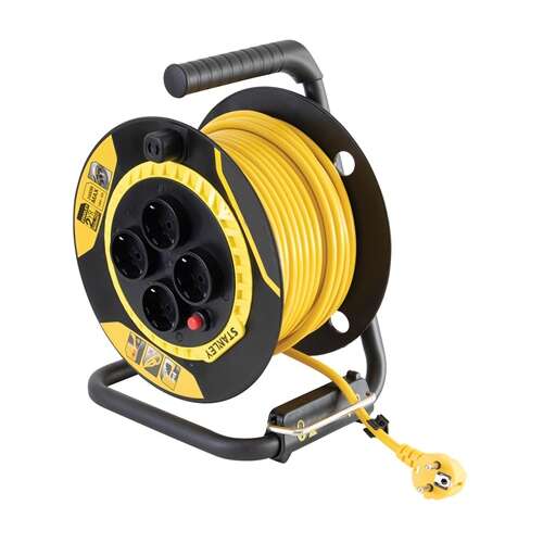 Stanley 25m Extension Reel with 4 Outlets, Yellow