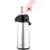 Lamart LT4037 stainless steel thermos with black lid and handle, showing the dispenser pump