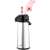 Lamart LT4037 stainless steel thermos with black lid and handle, showing the dispenser pump