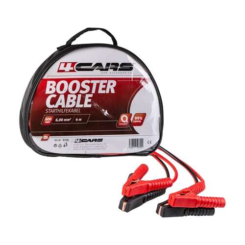 4Cars 600A Booster Cable, 4 meter jump starter cable with carrying case