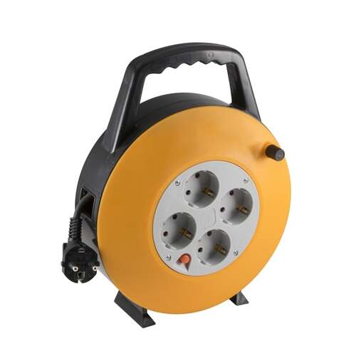 HJR 3-10 10 meter cable reel with 4 sockets, yellow