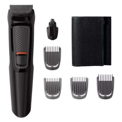 Philips MG3710/15 Multigroom Series 3000 beard trimmer, black, with 6 attachments, including a nose and ear trimmer, and a travel case